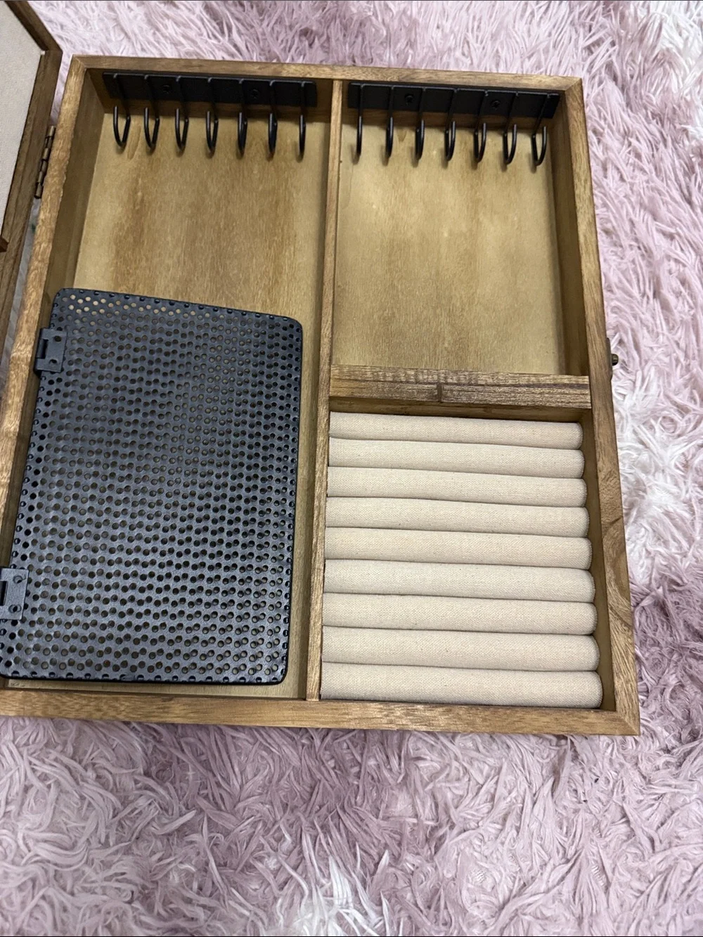 Wood Grain Jewelry Organizer Box with Glass Lid - Natural Brown real wood